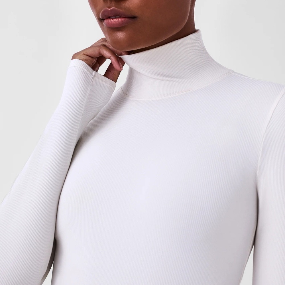 SPANX Suit Yourself Ribbed Long Sleeve Turtleneck Bodysuit | Cream - Picture 3 of 13